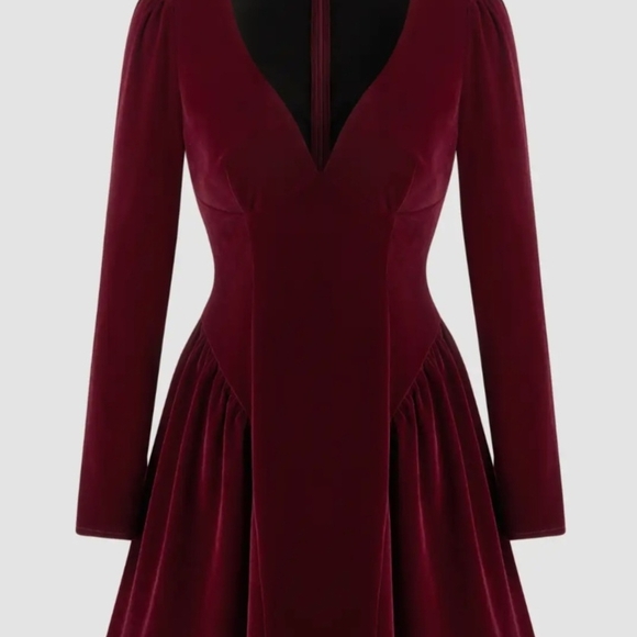 Cider Deep Red Velvet Long Sleeve Dress - Picture 2 of 4